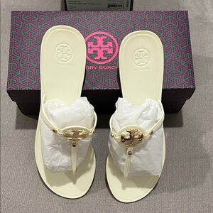 Tory Burch Mini Miller flat thong Ivory Slide Sandals with Gold Accents